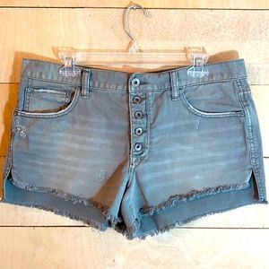 Free People Army Green Button Fly Distressed Short